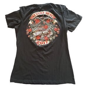 2017 Hot Leathers Daytona Beach Bike Week Black Graphic T-shirt Womens Sz Large